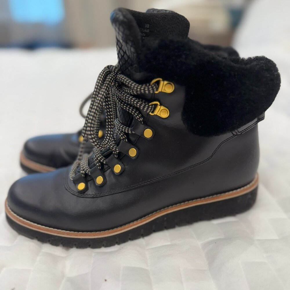 Cole Haan Grand Explore Waterproof Hiking Boots – Black Shearling, Size 9 W20165